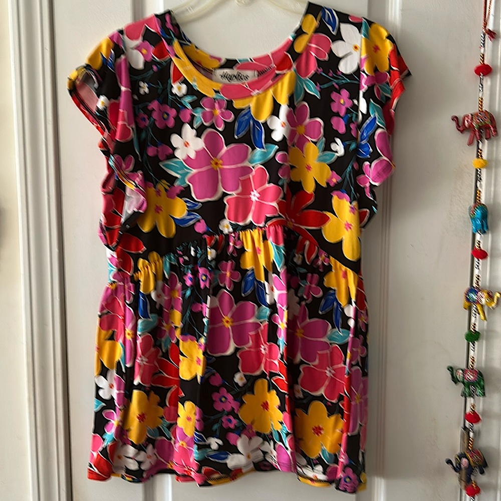 Vibrant Floral Print Babydoll Top by Haptics